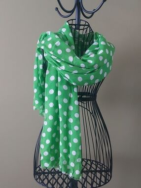 Women's Green Polka Dot Scarf - Lightweight Fashion Wrap